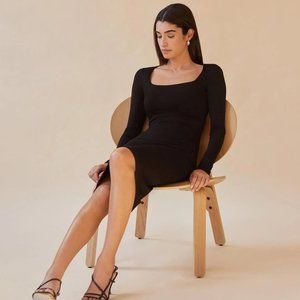 Square Neckline Pencil Dress, Midi Dress, Long Sleeve Dress, Workwear Dress